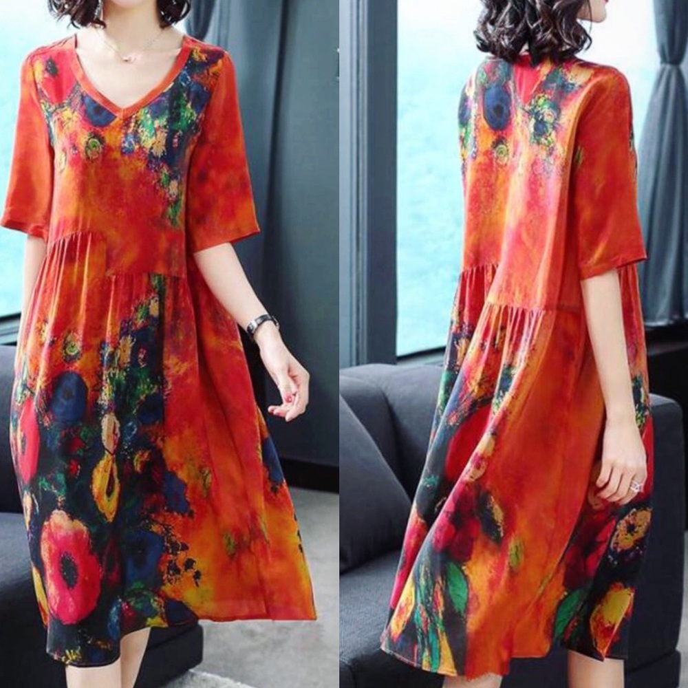 Floral Red Midi Dress